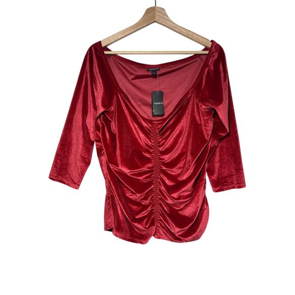 Torrid Stretch Velvet Shirred Front Off The Shoulder Top Red Size 1X Holiday 90s - Picture 1 of 14